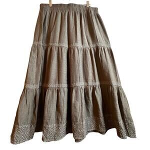 Wonderly Tiered Boho Chic Maxi Skirt Womens Plus Sz 2X Gray Prairie Cottagecore